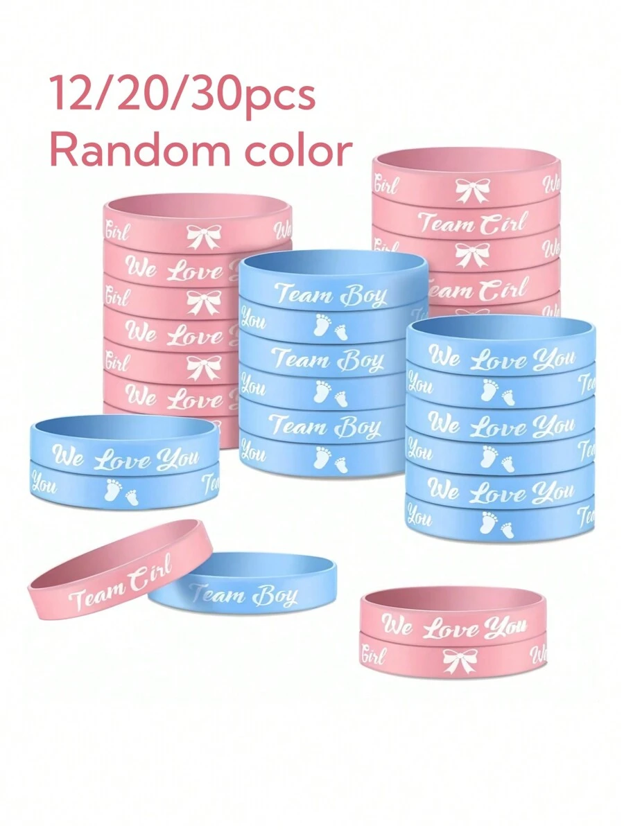 12/20/30 件随机颜色性别揭示手链硅胶腕带和淋浴派对性别揭示派对用品情人节 - 彩色 - 查看 1