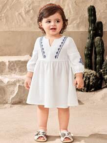 SHEIN Leap Crew Baby Girl Floral Print Sleeveless Summer Vacation Dress - White - View 4