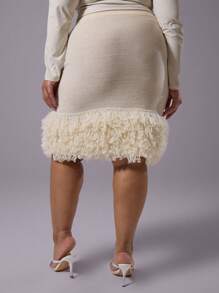 MUSERA Plus Knitted Midi Skirt With Knitted Fringe For Everyday, Casual, Break, Classy Holiday, Boho, Evening Party Elegant - Multicolor - View 3