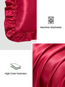 1pc Satin Pillowcase With Lace, Silk Pillow Case For Hair And Skin, Luxurious And Silky Smooth, Ultra Soft And Breathable, No Filler, Machine Washable, Oeko-Tex Certified, Red - Red - View 5