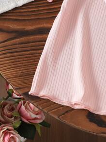 Girls Fashionable Rib Knit Ruffle Trim Tank Top, Summer - Pink - View 7