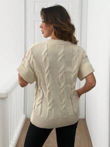 EURMUSE Women Retro Unique Design Raglan Sleeve Round Neck Rib Knit Short Sleeve Sweater, Flattering For Autumn - White - View 5