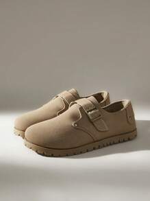 Solecia Women Simple Solid Color Metal Decor Flat Loafers, Casual For Daily Wear Spring Shoes Spring Break Easter - Khaki - View 2