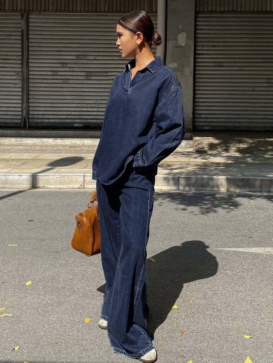 Livesso Ensemble 2 pièces Sweat-shirt en jean et pantalon pour femmes, vêtements d'automne