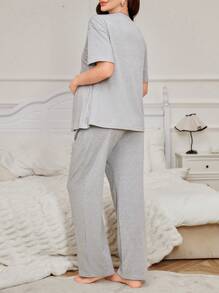 Conjunto de pijama de maternidad con estampado de panda, de manga corta y pantalones cortos