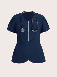 TaskEZ Scrub Uniform Set - Solid Color Short Sleeve T-Shirt & Long Pants, Minimalist And Casual For Daily Wear - Navy Blue - View 7