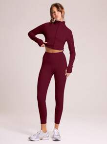 Musera Sport High Waisted Ankle Activewear Sports Leggings Workout Daily Gym Fitness Pilates Casual - Burgundy - View 2