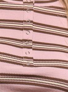 MUSERA Camiseta de manga larga con cuello redondo, rayas y botones a presión, elegante, ideal para ocasiones especiales, con estampado de rayas pastel, perfecta para el otoño, el invierno y la Navidad