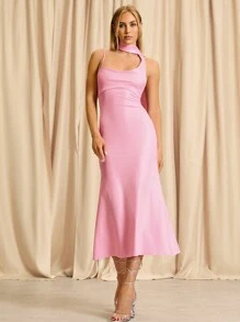 Glamine Vestido de mujer casual hasta la pantorrilla, de color liso minimalista para uso diario