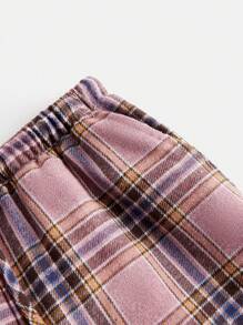 SHEIN Leap Crew Tween Girl Loose Casual Minimalist Comfortable Mid-Rise Plaid Leg Pants, Versatile - Pink - View 3