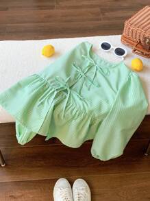 Comfortcana Pull de poupée rayé décontracté pour femme, style minimaliste pour une utilisation quotidienne - Vert - Voir 4