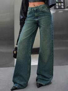 EURMUSE Jean droit teinté à taille haute