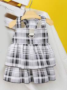 PETSIN Black & White Plaid Casual Dog Skirt, Leash-Friendly - Black - View 4