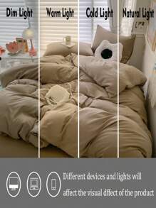 3pcs Coffee Color Comfortable Dorm Bedding Set, 1 Duvet Cover, 2 Pillow Shams Without Filler, Machine Washable