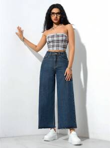 Jeanoix 休闲牛仔长裤，简约时尚，日常穿着 - 深色水洗藍 - 查看 4