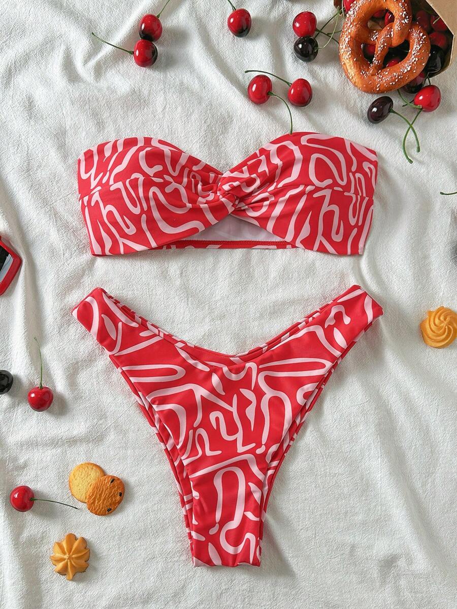 SHEIN Swim Springbreak Women Beachwear Summer Outfits, Random Print Swimsuit Set - Multicolor - View 1