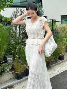 DAZY 2-teiliges Set aus Strickoberteil und Rock für Damen, Unifarben, Cut Out