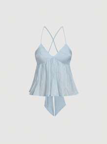 SHEIN MOD Women Blue Bowknot Spring & Summer Top, BeachGoing Out Top, Rave Festival, Vacation Casual Boho Top - Baby Blue - View 2