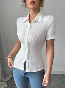 Elenzga T-shirt casual en tricot torsadé texturé pour femmes