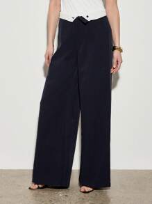 AiiRZ Elegant Wide Leg Dress Pants Professional Office Work Trousers Business Formal Career Classic High Rise Palazzo Evening Wear Sophisticated Spring Summer Suit Pants - Blue - View 4