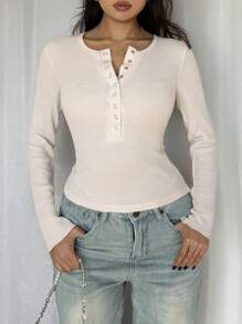 SHEIN LUNE 女士华夫格针织弹力 Polo 领 T 恤，浅色