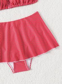 Tween Girls' Cute Plaid Bow Decor Holiday Bikini Set