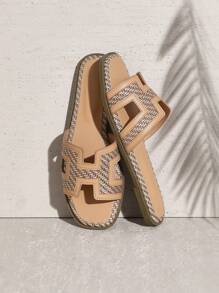 SHUZIA Giày đế bằng mũi vuông mùa hè cho nữ Giày đi nghỉ Giày thường Giày đi biển Quà tặng Ngày của Mẹ - Màu be - Xem 2