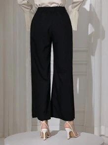 Modelyn Pantalones anchos y elegantes con decoración de cadena en la cintura para mujer