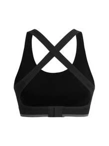 Easithlete Minimalist Contrast Trim Criss-Cross Back Seamless Sports Bra - Black - View 2