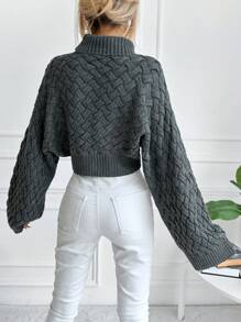EURMUSE Turtleneck Batwing Sleeve Crop Jumper - Dark Grey - View 2