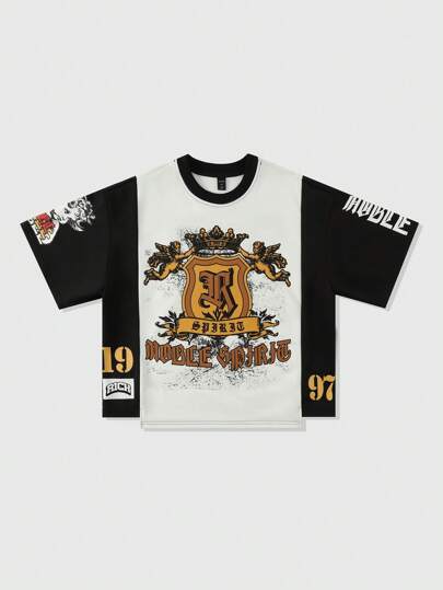 Prep Camiseta corta con estampado y bloques de color oversize, estilo urbano