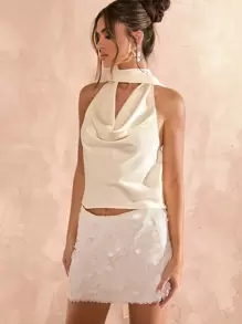 SHEIN BAE 女士休闲简约日常穿着上衣 - 杏色 - 查看 1