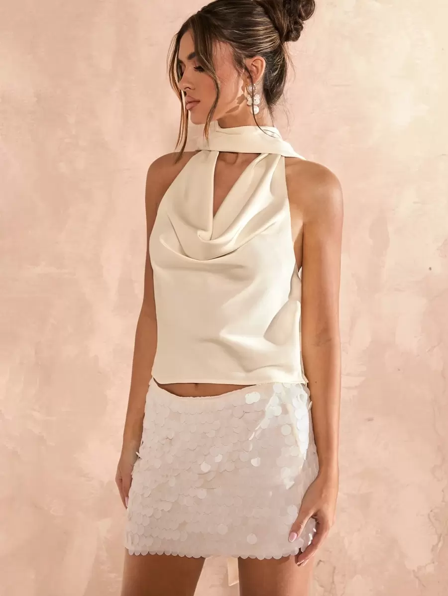 SHEIN BAE 女士休闲简约日常穿着上衣 - 杏色 - 查看 1