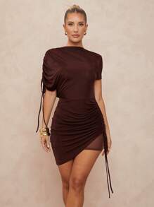 Lumalex Váy cưới mini dự tiệc cao cấp, lễ hội mùa xuân dành cho nữ - màu nâu - Xem 2