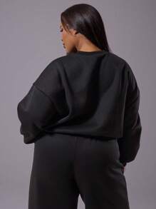 MUSERA Große Größen Langarm Rundhals Bestickter Sweatshirt für Flughafen, Basic, Streetwear, Lässig, Loungewear für Damen Herbst Winter