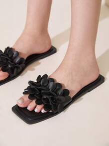 CUCCOO CHICEST Women's Comfortable Square Toe Flat Sandals, Black Spring Break Easter - Black - View 3