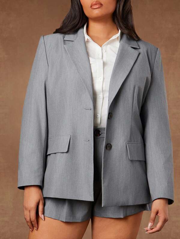 Hauture Chaqueta blazer gris sofisticada de talla grande para mujer, de estilo simple y de moda para uso diario y casual