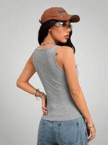 Coolane Damen Frühling und Sommer Festival Streetwear Vintage Y2K Basic Trägertop mit Kerbe, dehnbar
