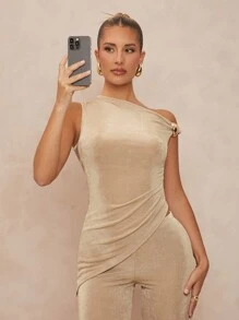 Lumalex Spring Outing Summer Swimsuit Swimwear Swim Old Money Vacation Bohemian BOHO Sea Beach Hot Outdoor Wedding Season Banquet Coming Of Age Ceremony Seaside 1 Set Women Metal Decor Asymmetric Bodycon Bell-Bottoms Outfit,Graduation,Teacher Outfits For Women,Back To School - Yellow - View 4