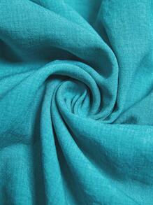 SHEIN LUNE 女士单排扣口袋贝壳边短袖休闲衬衫 - 水鴨藍 - 查看 7