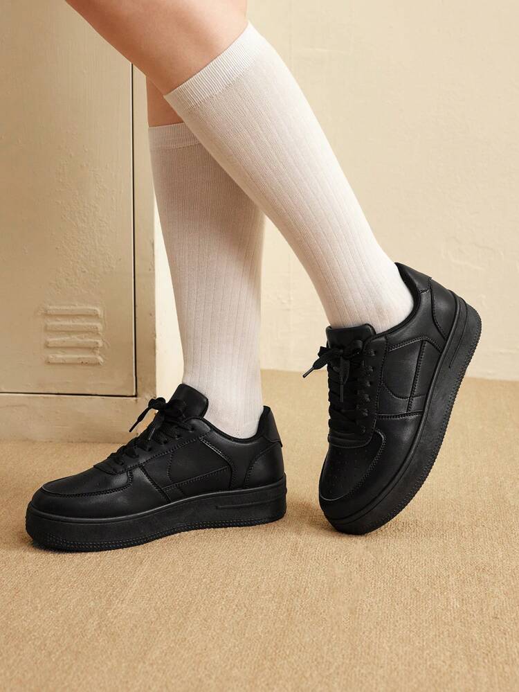 CUCCOO EASI Spring And Autumn Fashionable Thick-Soled Women's Casual Shoes With Increased Height, Front Tie, Waterproof Platform, White Color School Supplies Back To School Fall, Shoes For Women Shoes For Women Sneakers Spring Shoes Easter Tainers Back To School For Christmas
