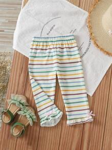 Baby Girl Ribbed Fabric Ribbed Print Pants - Apricot - View 1