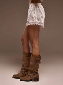 MUSERA Elasticated Satin Pull On Lace Trim Shorts Cute Summer Vacation Boho Cute Sunday Best Fall Autumn Winter