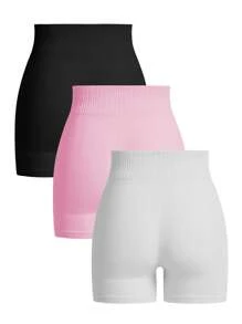 Seamluxe SHEIN Sport 3pcs/Set Seamless Sport Shorts, Solid Color, Minimalist Fashion For Casual Daily Wear Biker Shorts