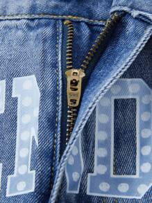 ROMWE MEN Street Life 男士宗教字母印花贴袋宽松休闲百搭牛仔短裤