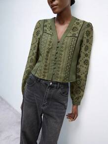 Maija Women's New Spring And Summer Green Holiday Elegant Modern Urban Daily Casual Shirt Suitable For Going Out Festival Party Date Wear Party Wedding Music Festival Old Money Bohemian 90s Women's Clothing