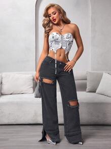 SHEIN SXY Damskie jeansy casualowe z przetarciami i rozcięciami
