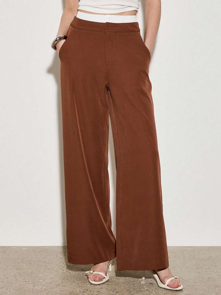 High Rise Wide Leg Tailored Palazzo Pants With Elastic WaistbAnd