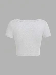 SHEIN EZwear 4 件套休闲简约图案圆领和方领修身短款短袖 T 恤女款，适合夏季 - 彩色 - 查看 6