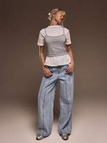 MUSERA Oversized T-Shirt & Scoop Neck Thin Strap Cami Layered 90's Top Spring Cute Valentine - Apricot - View 5